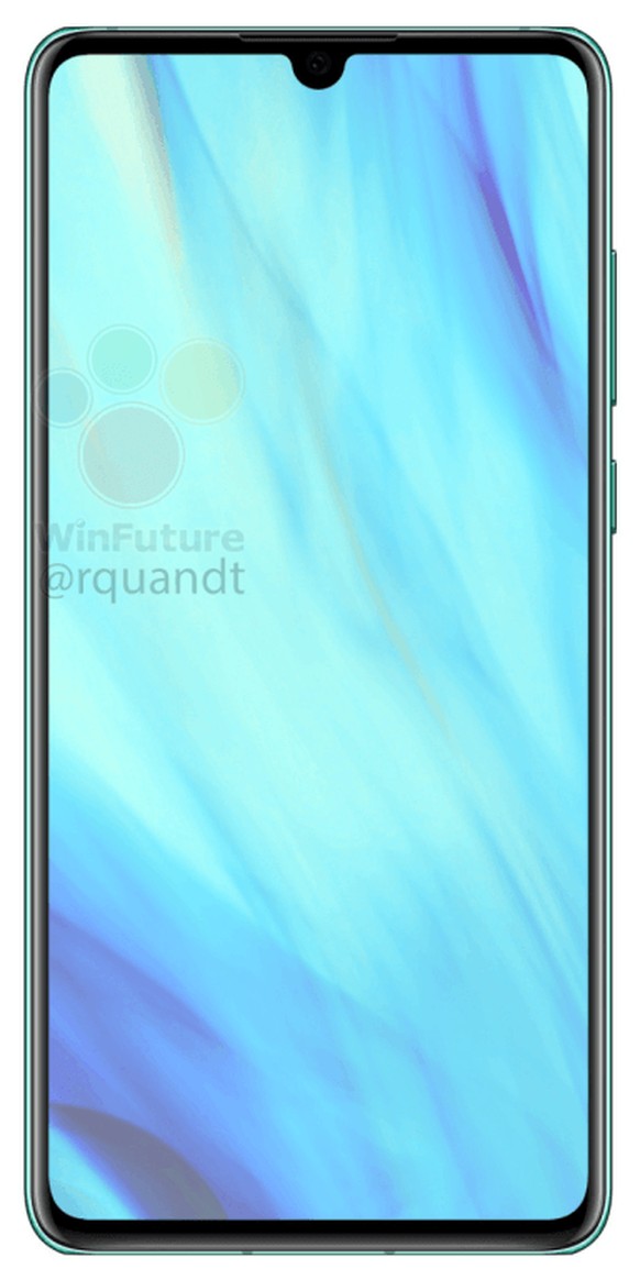 P30 (Foto) und P30 Pro haben eine kleine Wassertropfen-Notch für die Front-Kamera, so dass Huawei offenbar auf die praktische 3D-Gesichtserkennung aus dem Mate 20 Pro verzichtet.