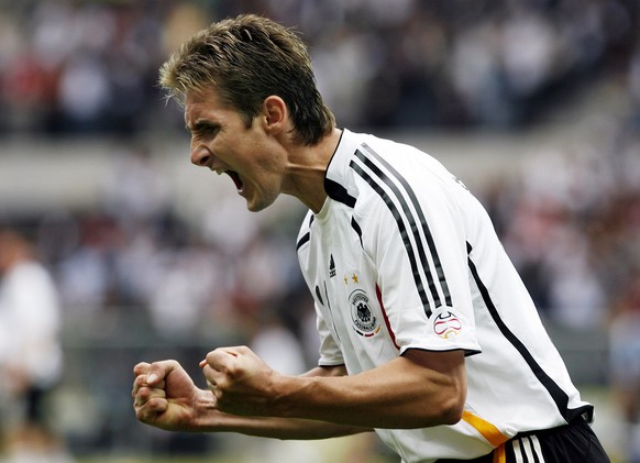 Germany&#039;s Miroslav Klose (11) celebrates after scoring in the second half of the quarterfinal World Cup soccer match between Germany and Argentina at the Olympic Stadium in Berlin, Germany,in thi ...