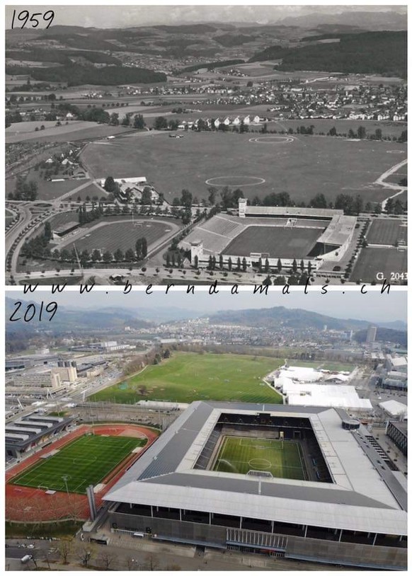 23 kg Sprengstoff machen das legendäre Wankdorfstadion dem Erdboden gleich
damals vs. heute