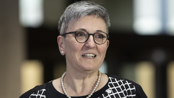 Nicoletta della Valle, Direktorin Bundesamt fuer Polizei, fedpol, spricht an einer Medienkonferenz, am Montag, 10. Mai 2021, in Bern. (KEYSTONE/Peter Schneider)