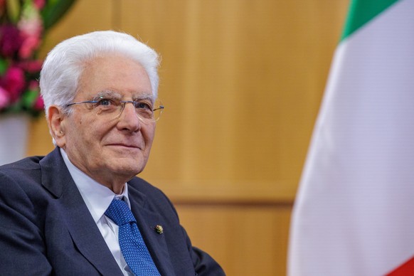 epa12120273 Italian President Sergio Mattarella attends a meeting with EU Council President Antonio Costa (not pictured) at the EU Council in Brussels, Belgium, 20 May 2025. EPA/OLIVIER MATTHYS