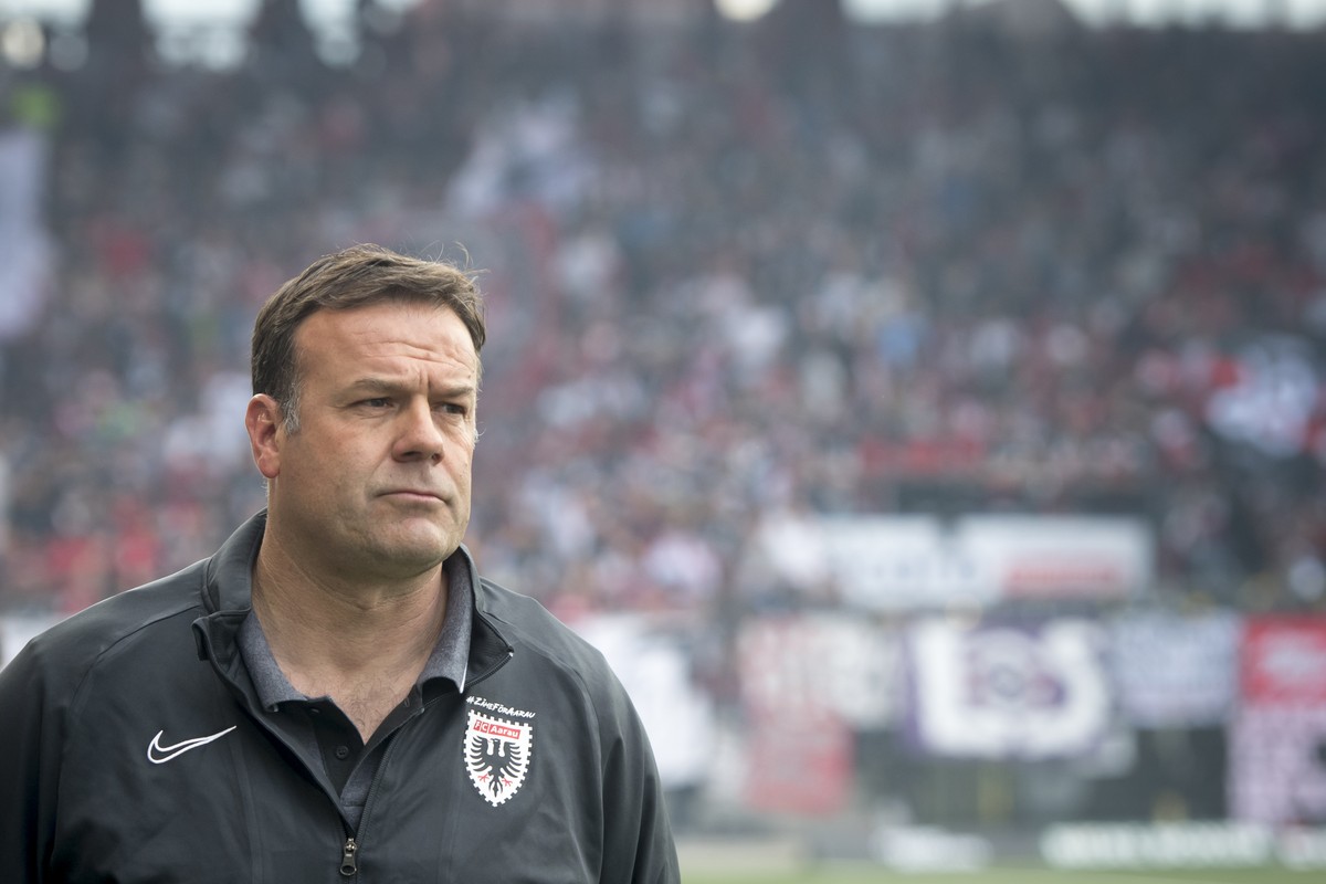 ARCHIVBILD ZUR ENTLASSUNG VON PATRICK RAHMEN ALS AARAU-TRAINER --- L'entraineur argovien Patrick Rahmen lors de la rencontre de football Super League - Challenge League de barrage match aller ent ...