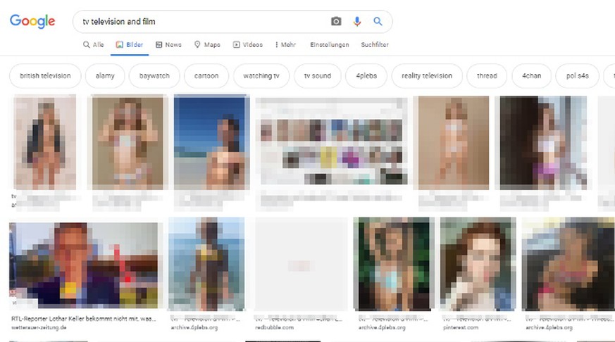 Googles Suchergebnisse für «tv television and film»: Es tauchen Fotos auf, die in einem Internet-Forum mit genau diesem Namen hochgeladen wurden. Aus Sicht der Software sind die Bilder von Kindern in  ...