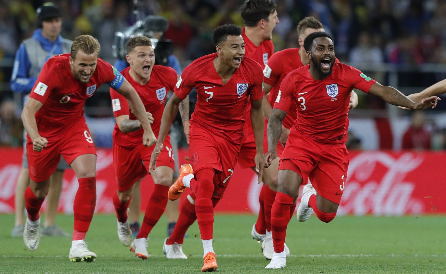 during the round of 16 match between Colombia and England at the 2018 soccer World Cup in the Spartak Stadium, in Moscow, Russia, Tuesday, July 3, 2018. (AP Photo/Ricardo Mazalan)