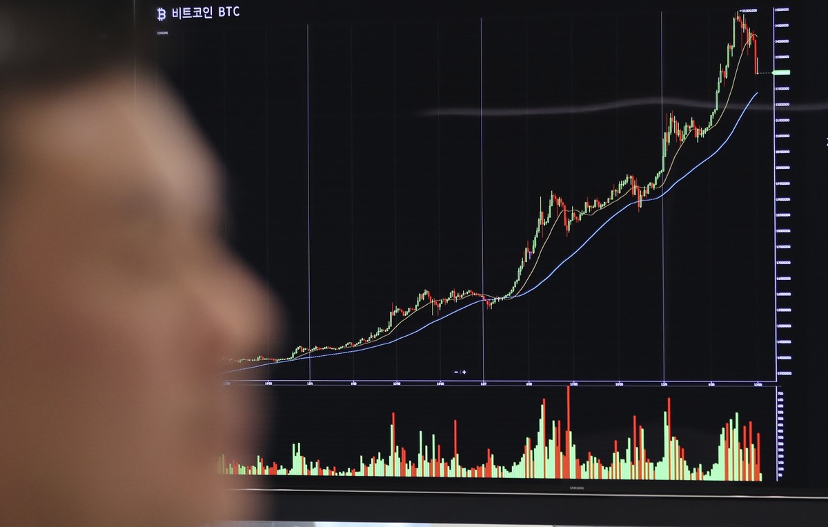A man walks by a screen showing the price of bitcoin in Seoul, South Korea, Friday, Dec. 8, 2017. South Korean is studying ways to regulate speculative trading in crypto currencies as the latest surge ...