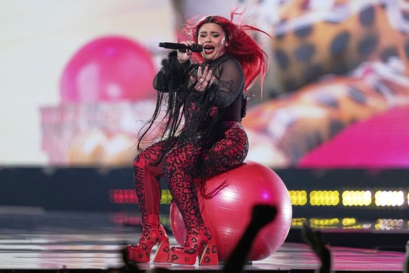Miriana Conte from Malta performs the song &quot;SERVING&quot; during the second semi-final of the 69th Eurovision Song Contest, in Basel, Switzerland, Thursday, May 15, 2025. (AP Photo/Martin Meissne ...