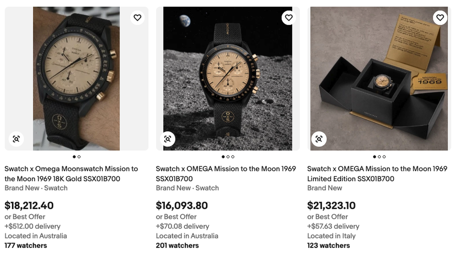 Auf Ebay werden am 13. August 2026 mehrere Moonswatch 1969 versteigert.