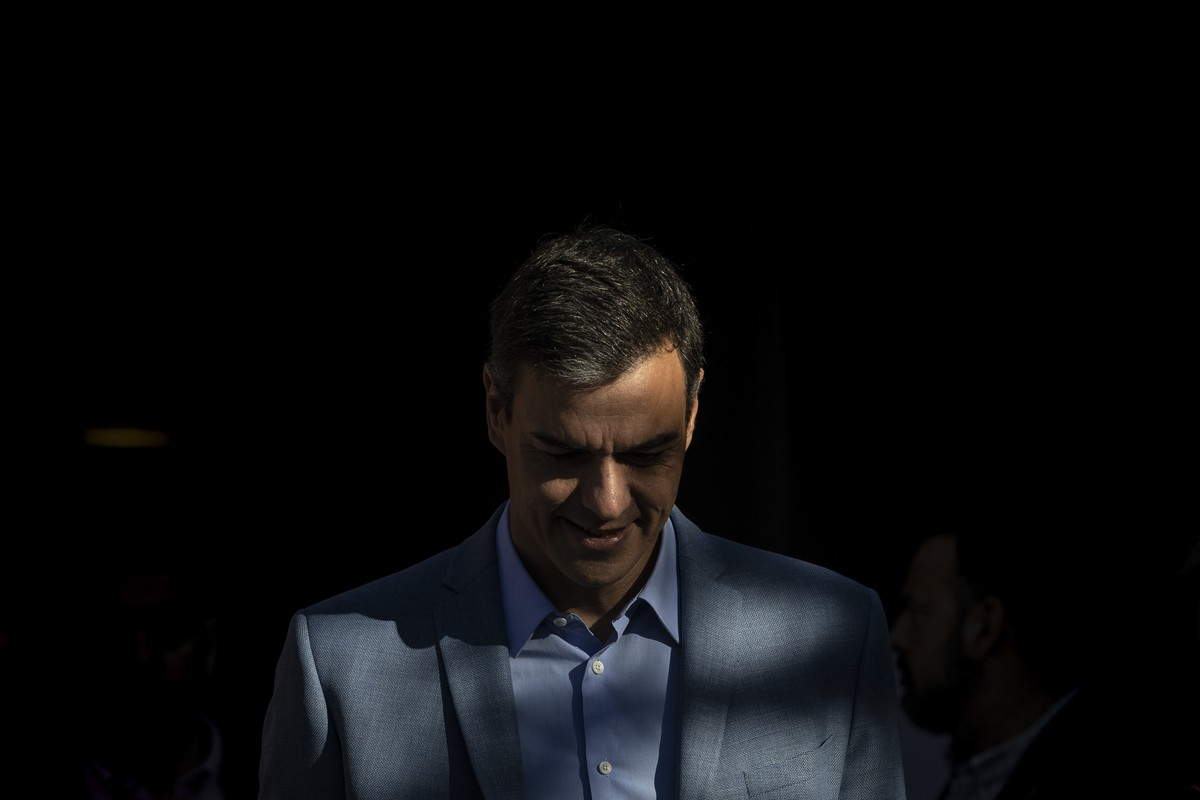 Spanish Prime Minister and Socialist Party candidate Pedro Sanchez leaves a polling station after casting his vote during Spain's general election in Pozuelo de Alarcon, outskirts of Madrid, Sund ...
