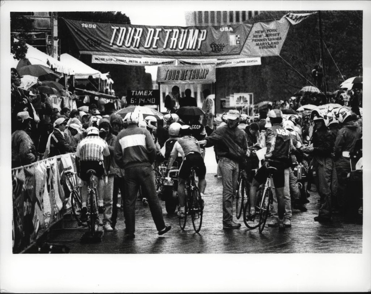 Tour de Trump time trials start line at State Plaza in Albany, New York. May 5, 1989 (Photo by John Carl D'Annibale /Albany Times Union via Getty Images Archive)