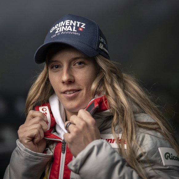 epa12475745 Camille Rast from Switzerland poses at a press event prior to the FIS Alpine Ski World Cup season in Soelden, Austria, 23 October 2025. The Alpine Skiing World Cup season 2025/26 season wi ...