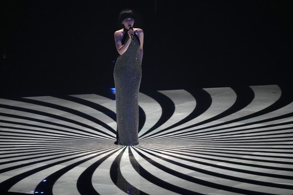 Manika Liu from Lithuania singing Sentimentai performs during rehearsals at the Eurovision Song Contest in Turin, Italy, Monday, May 9, 2022. (AP Photo/Luca Bruno)