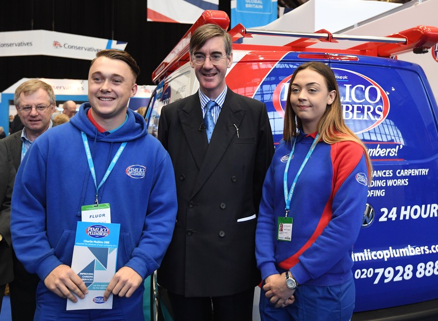 epa06239884 Conservative, Member of Parliament for North East Somerset, Jacob Rees-Mogg (C) attends the second day of Conservative Party Conference in Manchester, Britain, 02 October 2017. The confere ...