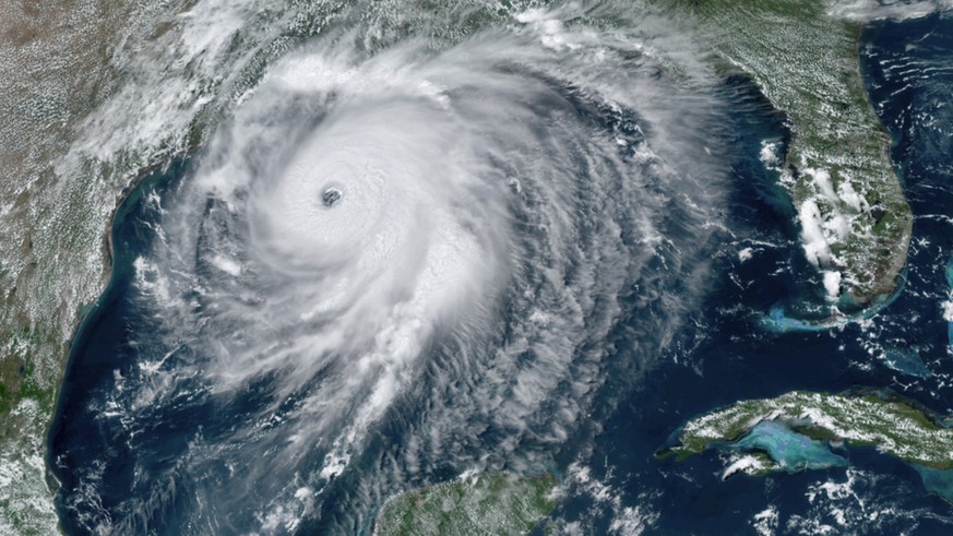 This GOES-16 GeoColor satellite image taken Wednesday, Aug. 26, 2020, at 2:40 p.m. EDT., and provided by NOAA, shows Hurricane Laura over the Gulf of Mexico. Hurricane Laura strengthened Wednesday int ...