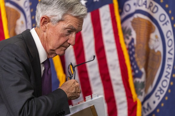 epaselect epa11974693 US Federal Reserve Board Chairman Jerome Powell departs after responding to questions from the news media during a press conference at the Federal Reserve in Washington, DC, USA  ...