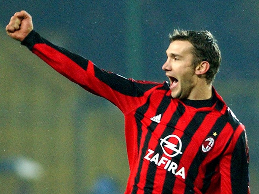 AC Milan&#039;s Andriy Shevchenko celebrates after he scored a goal against Fenerbahce at Sukru Saracoglu Stadium in Istanbul, Turkey, Wednesday, Nov. 23, 2005, during their Champions League Group E,  ...