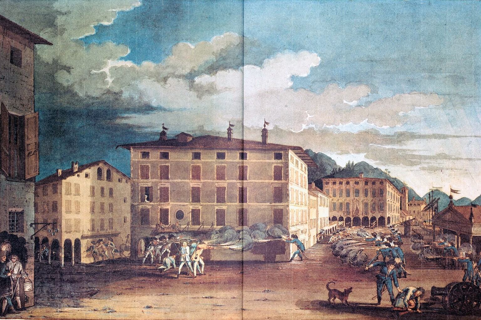 The uprising of February 15, 1798 in a watercolor drawing by Rocco Torricelli.  https://swisscovery.slsp.ch/permalink/41SLSP_NETWORK/1ufb5t2/alma991013980699705501