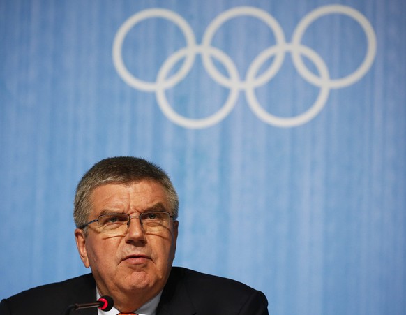 epa05455026 IOC President Thomas Bach of Germany speaks during a press conference in Rio de Janeiro, Brazil, 04 August 2016. The Rio 2016 Olympic Games will take place from 05 to 21 August 2016. EPA/L ...