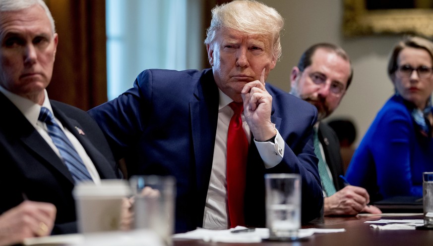 From left, Vice President Mike Pence, President Donald Trump, Health and Human Services Secretary Alex Azar, meet with GlaxoSmithKline CEO Emma Walmsley, right, and other pharmaceutical executives in  ...