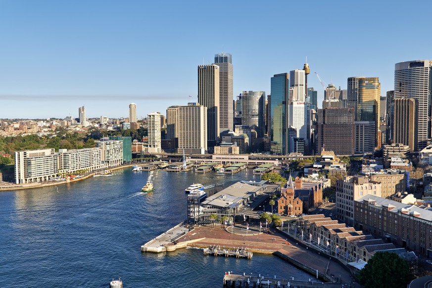 Sydney. New South Wales. Australia. Aerial view of the Central Business District (CBD) and Circular Quay - Date: 22 - 08 - 2023 Model Released Property Released xkwx Aerial photography Any Vision Bird ...