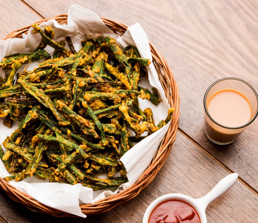 okra fries crispy ladyfingers kurkuri bhindi indien essen food kochen vegetarisch