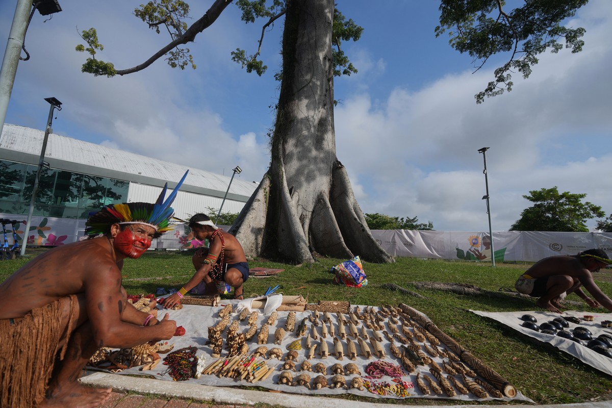 Members of an Indigenous group sell items outside the venue for the COP30 U.N. Climate Summit, Tuesday, Nov. 18, 2025, in Belem, Brazil. (AP Photo/Andre Penner)
Climate COP30