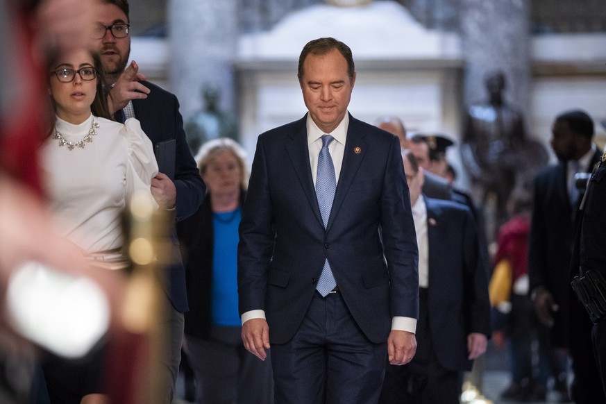 epaselect epa08147947 Democratic House impeachment manager Adam Schiff prepares to speak on the impeachment rules proposed by Senate Majority Leader Mitch McConnell in the US Capitol in Washington, DC ...