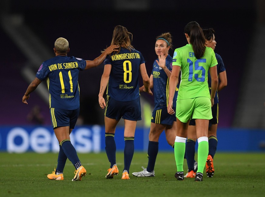 FOOTBALL : VfL Wolfsburg Womens vs Olympique Lyonnais - UEFA Ligue des Champions - Finale - 30/08/2020 SAN SEBASTIAN, SPAIN - AUGUST 30: Sara Bjork Gunnarsdottir of Olympique Lyon celebrates with team ...