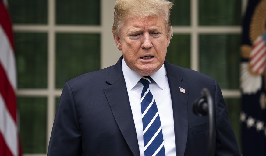 epa07592511 US President Donald J. Trump prepares to announce he willl not negotiate an infrastructure bill with Democratic Speaker of the House from California Nancy Pelosi and Minority Leader from N ...