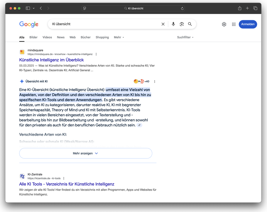 Google-Suche mit KI-Übersicht