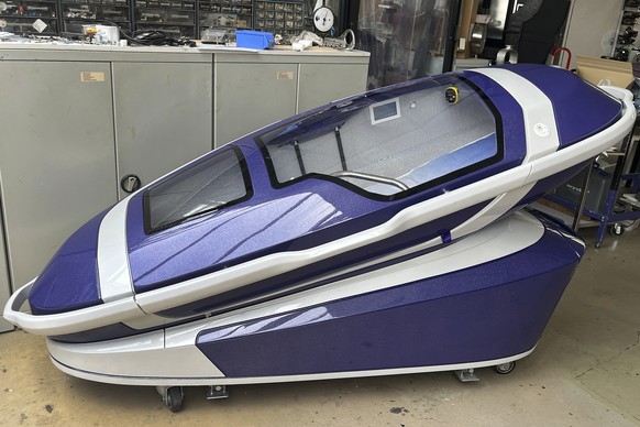 FILE - A 'suicide pod' known as 'The Sarco' is seen in Rotterdam, Netherlands, July 8, 2024. (AP Photo/Ahmad Seir, File)