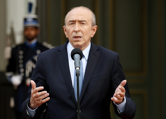 Newly named French Interior Minister Gerard Collomb speaks after the handover ceremony in Paris, Wednesday May, 17, 2017 in Paris. Collomb has been a prominent Socialist politician in France since bec ...