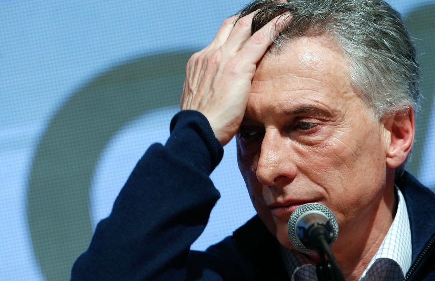 epa07769138 Argentinian President Mauricio Macri of the Juntos por el Cambio party, concedes defeat in the primary elections during an event in Buenos Aires, Argentina, 11 August 2019. EPA/JUAN IGNACI ...