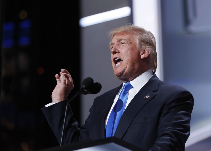 Republican Presidential Candidate Donald Trump speaks as he introduces his wife Melania Trump during first day of the Republican National Convention in Cleveland, Monday, July 18, 2016. (AP Photo/Caro ...