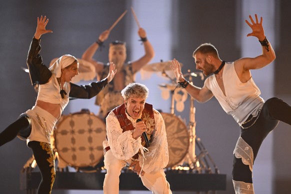 epa11322227 Baby Lasagna representing Croatia with the song &quot;Rim tim tagi dim&quot; perform during the first rehearsal of the first semi-final of the Eurovision Song Contest (ESC) at Malmo Arena, ...