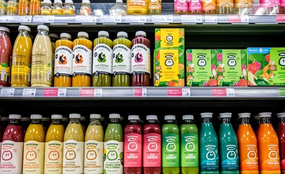 London UK, November 27 2025, Selection Of Supermarket Healthy (?) Fruit Flavoured Smoothies