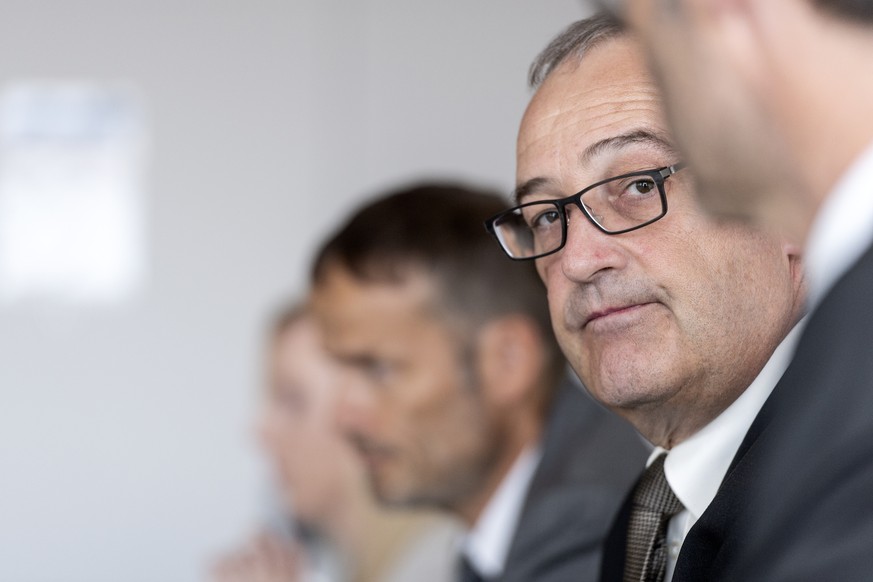 Bundesrat Guy Parmelin, Vorsteher des Departements fuer Wirtschaft, Bildung und Forschung WBF, spricht an einer Medienkonferenz zum Abschluss der Verhandlungen zwischen der Europaeischen Freihandelsas ...