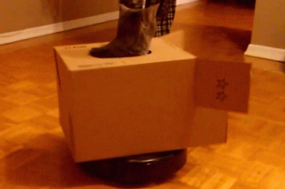 Katze auf einem Roboterstaubsauger.