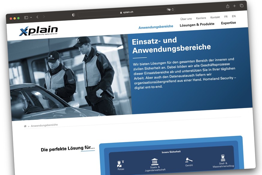 Screenshot der Website der IT-Dienstleisterin Xplain AG, die von einer gravierenden Cyberattacke betroffen ist. (Juli 2023)