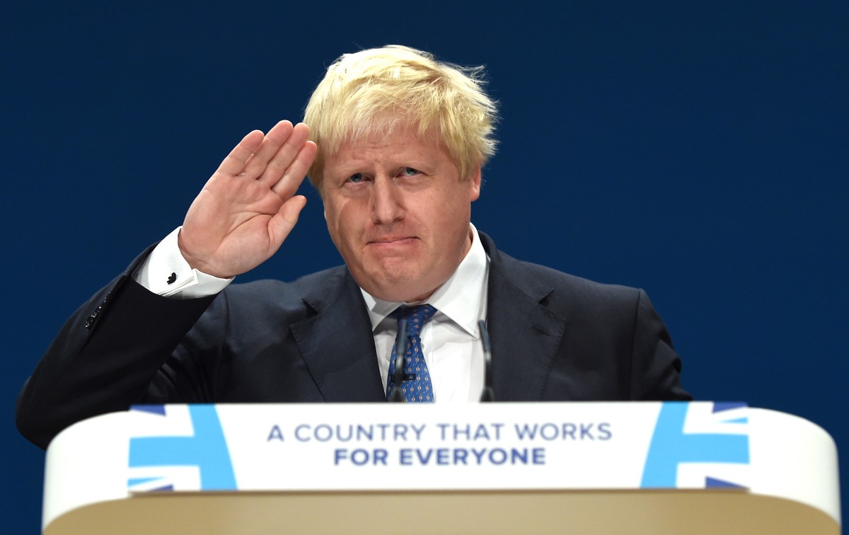 epa10056599 (FILE) Britain's Foreign Secretary, Boris Johnson delivers a speech during the Conservative Conference in Birmingham, Britain, 02 October 2016 (reissued 07 July 2022). On 07 July 2022 ...