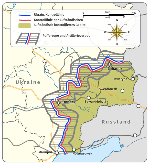 Situation in der Ostukraine gemäss Minsker Vertrag.