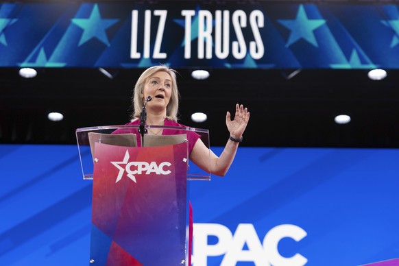 Former British Prime Minister Liz Truss speaks during the Conservative Political Action Conference, CPAC, in Oxon Hill, Md., Thursday, Feb. 20, 2025. (AP Photo/Jose Luis Magana)
Liz Truss