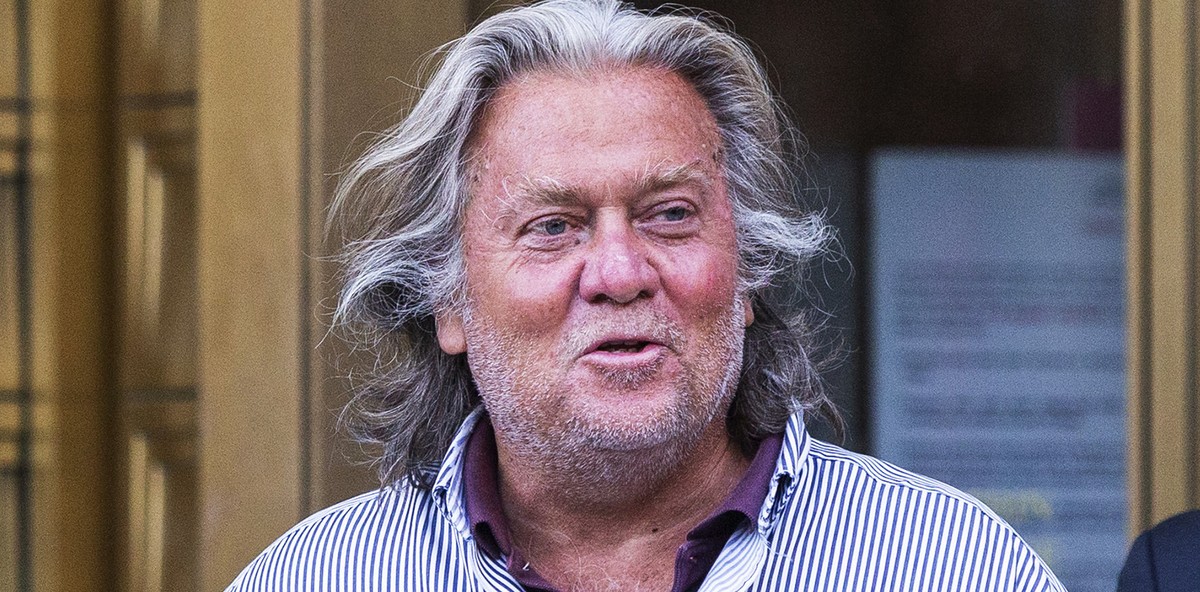 President Donald Trump's former chief strategist Steve Bannon exits court after pleading not guilty to charges that he ripped off donors to an online fundraising scheme to build a southern border ...