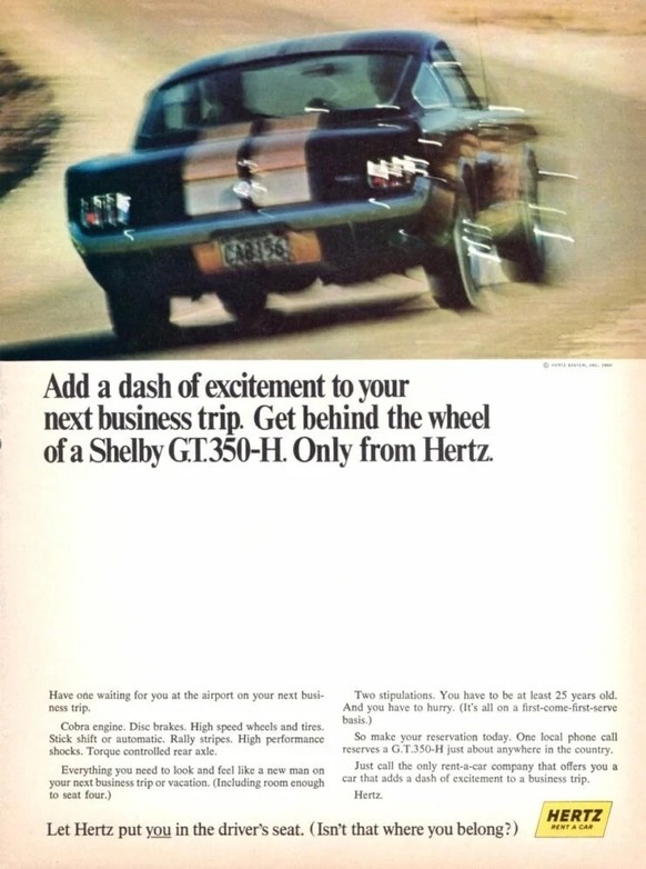 Shelby Mustang GT350H hertz mietauto 1966 auktion auto retro design https://www.mecum.com/