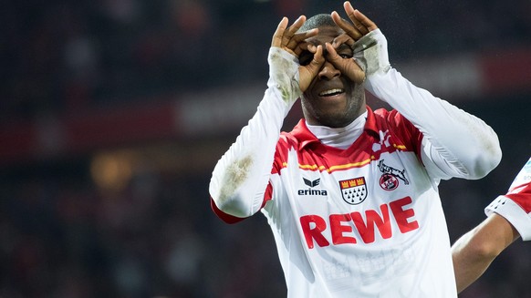 epa05610347 Cologne&#039;s Anthony Modeste celebrating his 2:0 goal during the Bundesliga soccer match between 1. FC Cologne and Hamburger SV at RheinEngergieStadion in Cologne, Germany, 30 October 20 ...