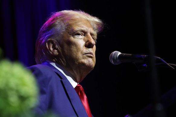 FILE - Former President Donald Trump speaks at a fundraiser event for the Alabama GOP, Friday, Aug. 4, 2023, in Montgomery, Ala. Just one month after Donald Trump?s January 2021 phone call to suggest  ...