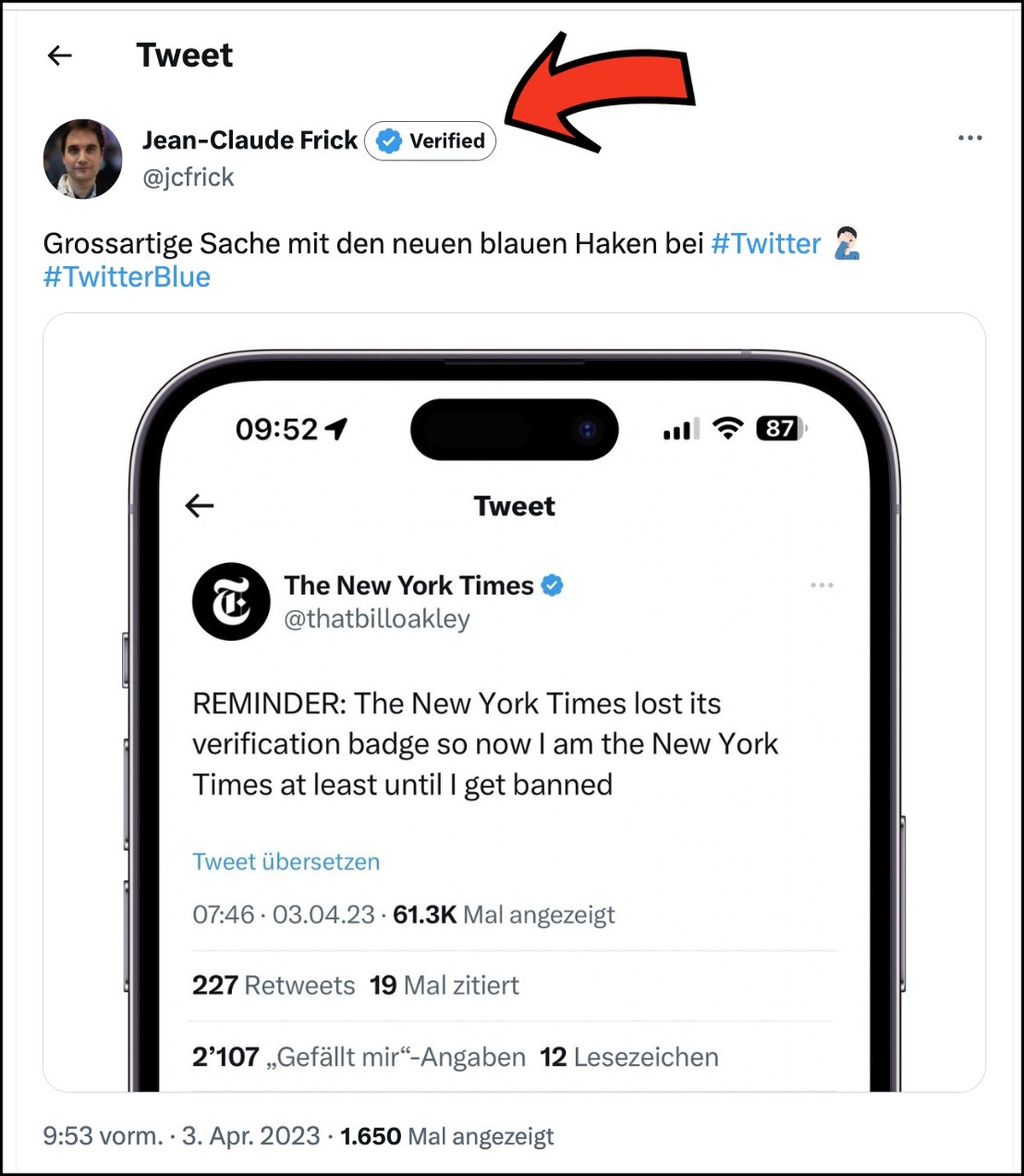 Dieses Profil des Schweizer Telekom-Experten wurde noch unter den alten Bedingungen verifiziert. Das heisst, der Besitzer hat nicht für das Häkchen bezahlt.
