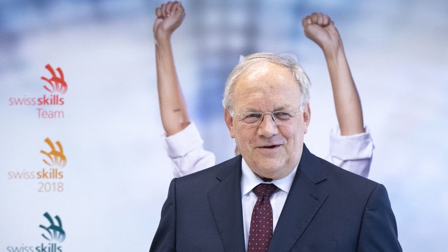 Bundesrat Johann Schneider-Ammann spricht wahrend einer Medienkonferenz ueber die Schweizer Berufsmeisterschaften &quot;SwissSkills&quot;, am Donnerstag, 22 Februar 2018, in Bern. Die SwissSkills 2018 ...