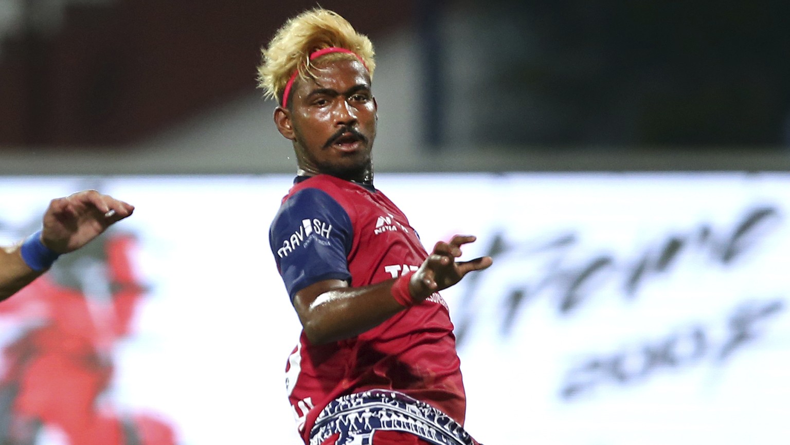 Gourav Mukhi of Jamshedpur FC watches after kicking the ball to score a goal against Bengaluru FC during the Hero Indian Super League (ISL) soccer match between Bengaluru FC and Jamshedpur FC in Banga ...