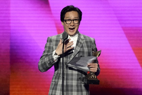 Ke Huy Quan accepts the award for best supporting performance for &quot;Everything Everywhere All at Once&quot; at the Film Independent Spirit Awards on Saturday, March 4, 2023, in Santa Monica, Calif ...