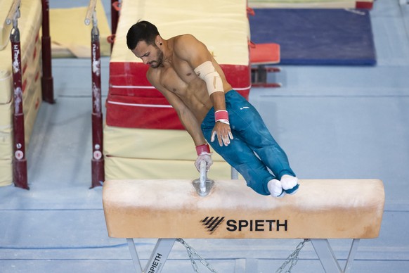 Der Kunstturner Pablo Braegger in Aktion waehrend einem Training, am Donnerstag, 24. Juni 2021 in Magglingen. (KEYSTONE/Peter Klaunzer)